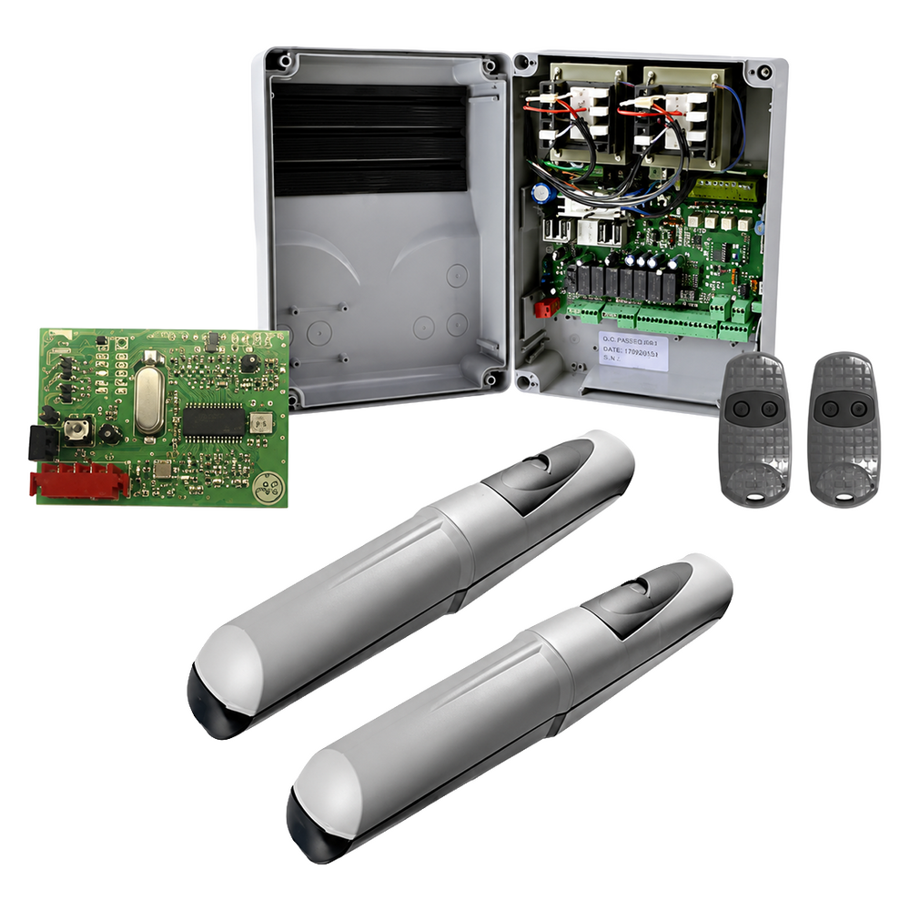 Kit de Operadores /Para Puertas Batiente de Hasta 5 Metros / Swing AXO 120v /Incluye Receptor / Dos controles 2  remotos