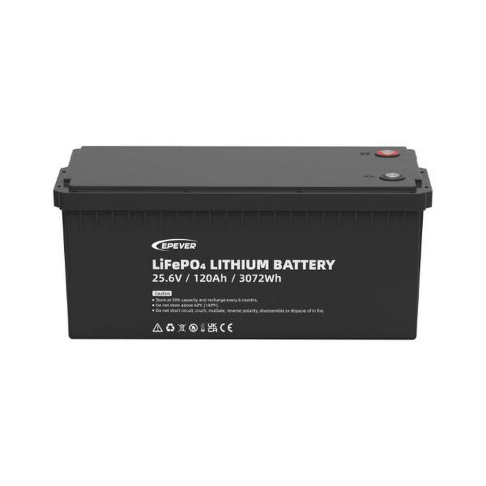 Batería LiFePO4 Estacionaria / 3.07 kWh / 25.6V 120Ah / IP65 / 6000 Ciclos 80% DOD / ABS / Protecciones Múltiples / Balance de Celdas