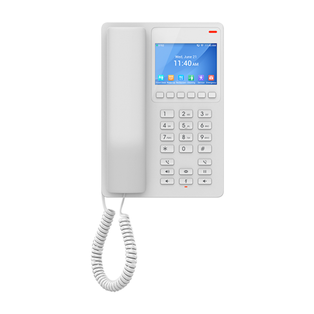 Teléfono IP Hotelero Wi-Fi, 2 líneas SIP con 2 cuentas, codec Opus, IPV4/IPV6, color blanco, con gestión en la nube GDMS