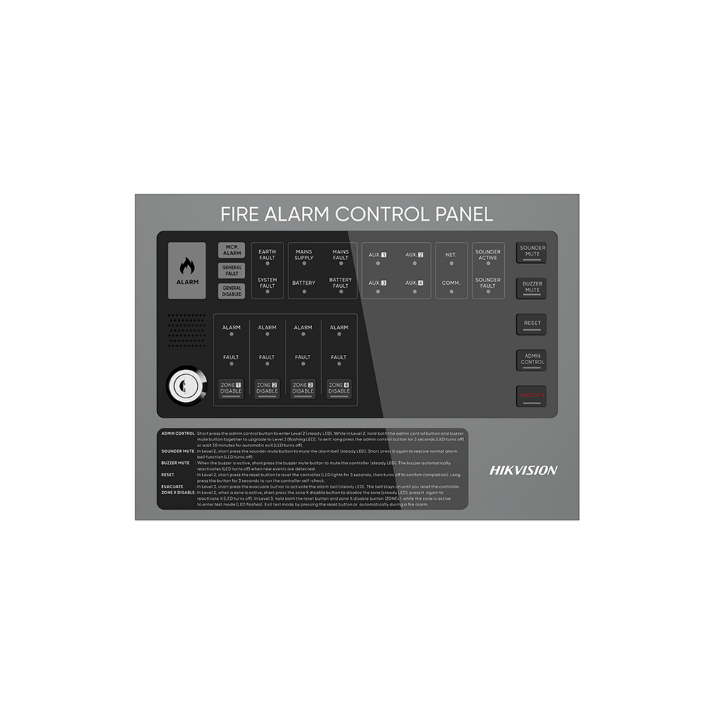 Panel de Control de Alarma contra Incendios Convencional / 4 Zonas / 32 Dispositivos por Zona / Comunicación RS485 / Ethernet / 85 dB Buzzer / Metal