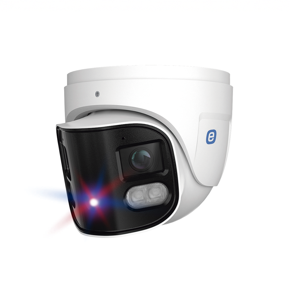 Panoramic Turret IP 8 MP / POE / Smart Dual Light / 65ft (20m) White Light & 98ft (30m) IR / WDR / 180° / Micro SD / Two way audio / IP66 / 2.8 mm Lens / Metal / Supports Smart Events / Red and Blue Light Warning