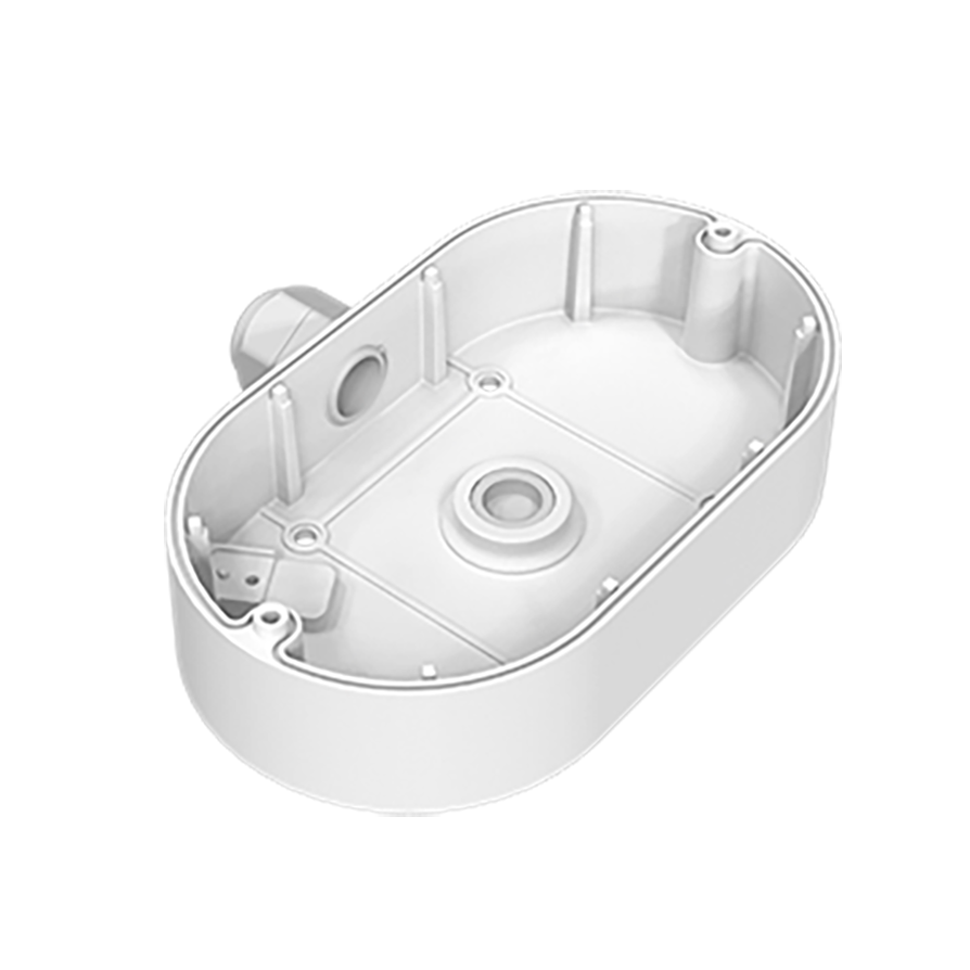 Dual-lens camera junction box, compatible with wall or ceiling mounting.