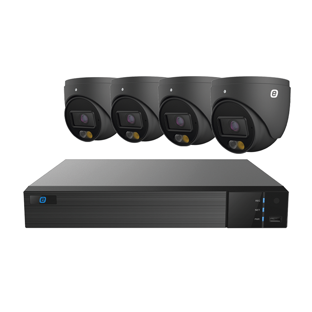8MP IP KIT / 8 Channel NVR / 4 Dual Light 4 Megapixel Turret Cameras (Gray Color).