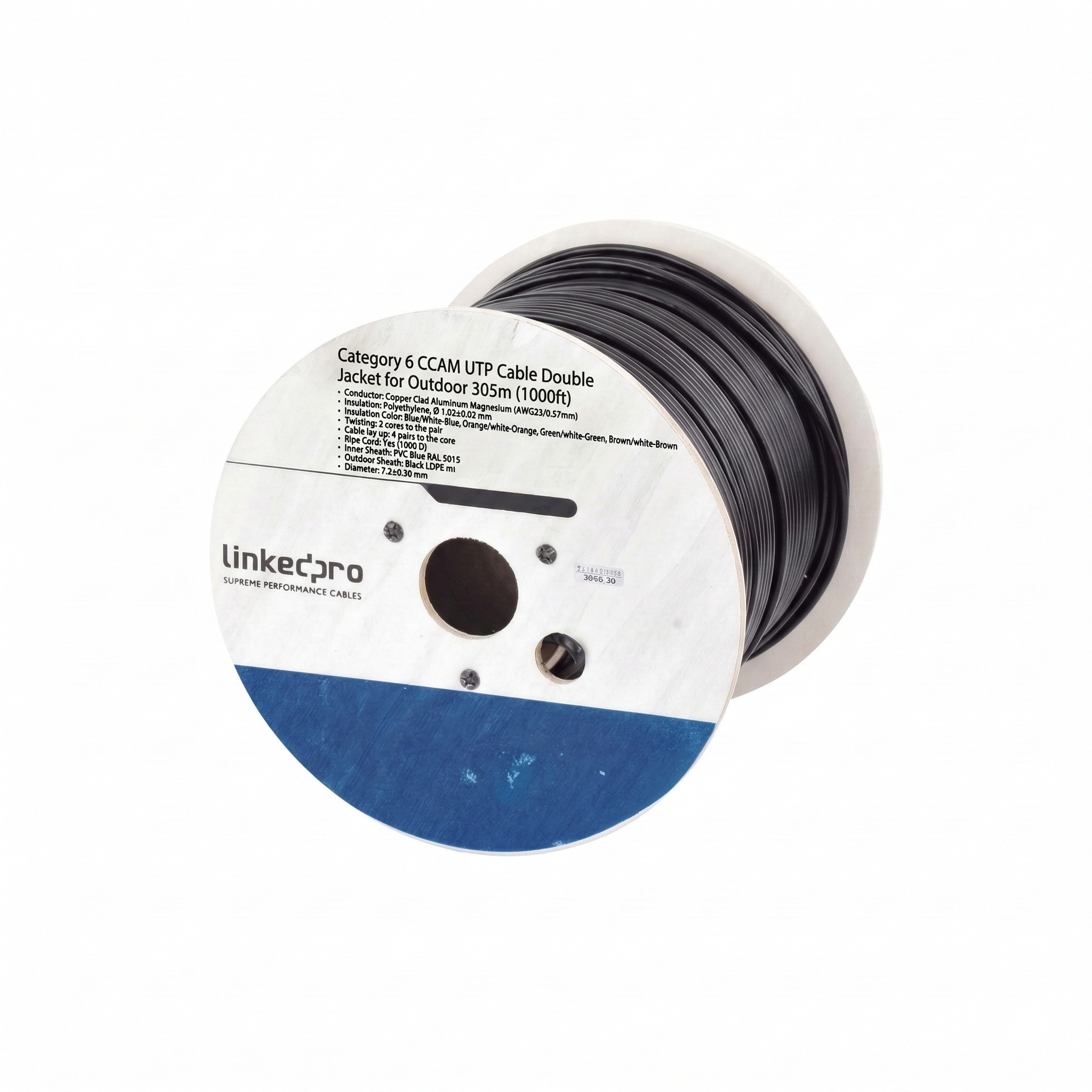1000ft CAT6 Waterproof Outdoor Ethernet Cable - 23AWG Double Jacket Bulk Drum