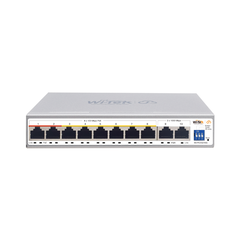 Cloud Easy Smart 250m PoE Switch, 8 FE PoE Ports, 2 GE Ports, Port 1-2: Hi-PoE, Port 3-8: 802.3af/at, 100W, Support Wi-Tek Cloud Management and Mobile APP Remote Maintenance