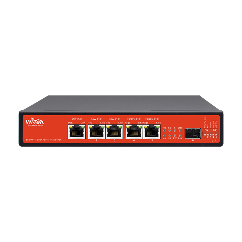 6-Port Solar Powered Gigabit PoE Switch with UPS Backup, Solar Photovoltaic Input, SFP Uplink, and Intelligent PoE Management